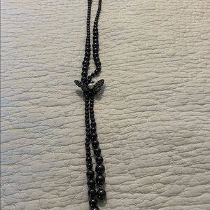 Dark Grey Beaded Necklace with Removable Butterfly Pendant. 22 inches folded